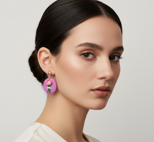 Lightweight floral clay earrings elegant style Pakistan