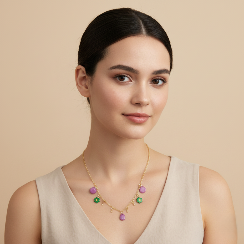 Handmade clay pendant with floral and pastel design