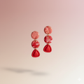 Handmade red marble clay triple drop earrings with geometric design