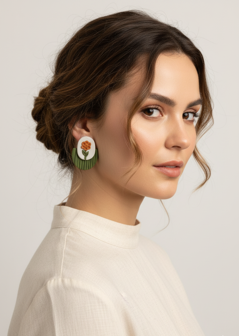 Nature inspired floral clay earrings lightweight