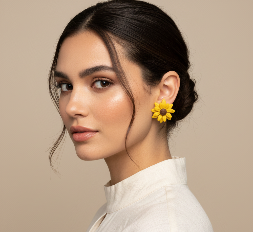 Handmade sunflower polymer clay earrings lightweight