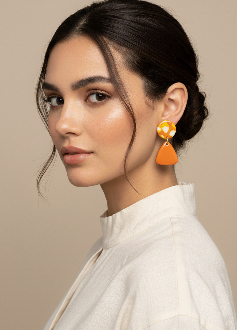 Marbled orange resin earrings lightweight style