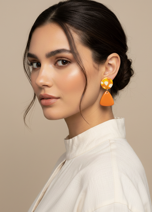 Marbled orange resin earrings lightweight style