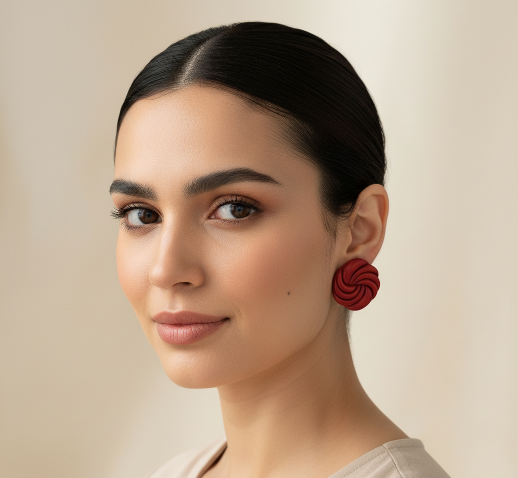 Handmade clay stud earrings with swirl pattern