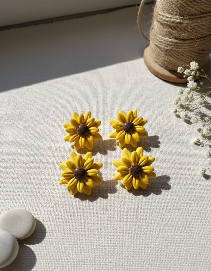 Floral clay earrings yellow sunflower Pakistan