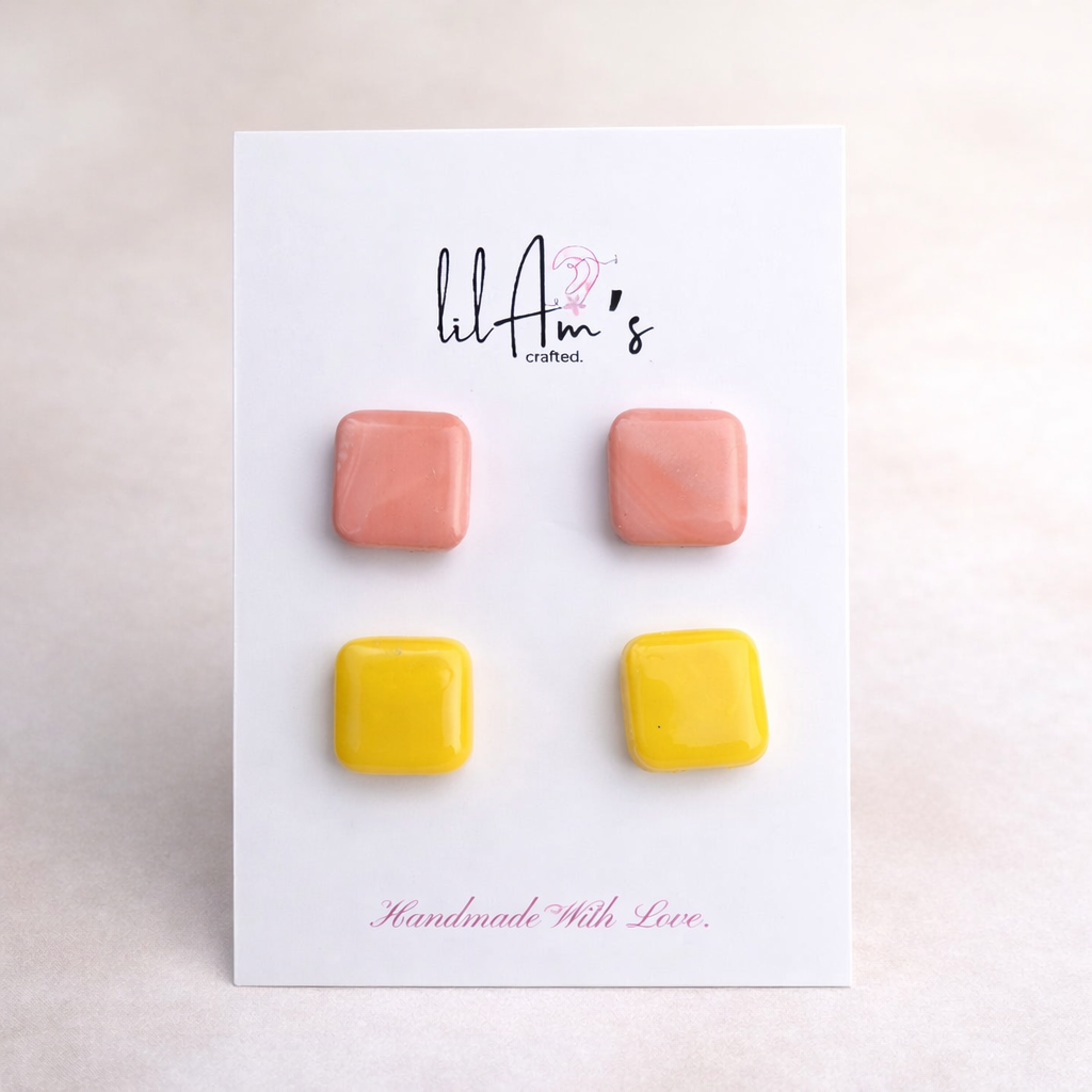 Handmade square clay stud earrings minimal design