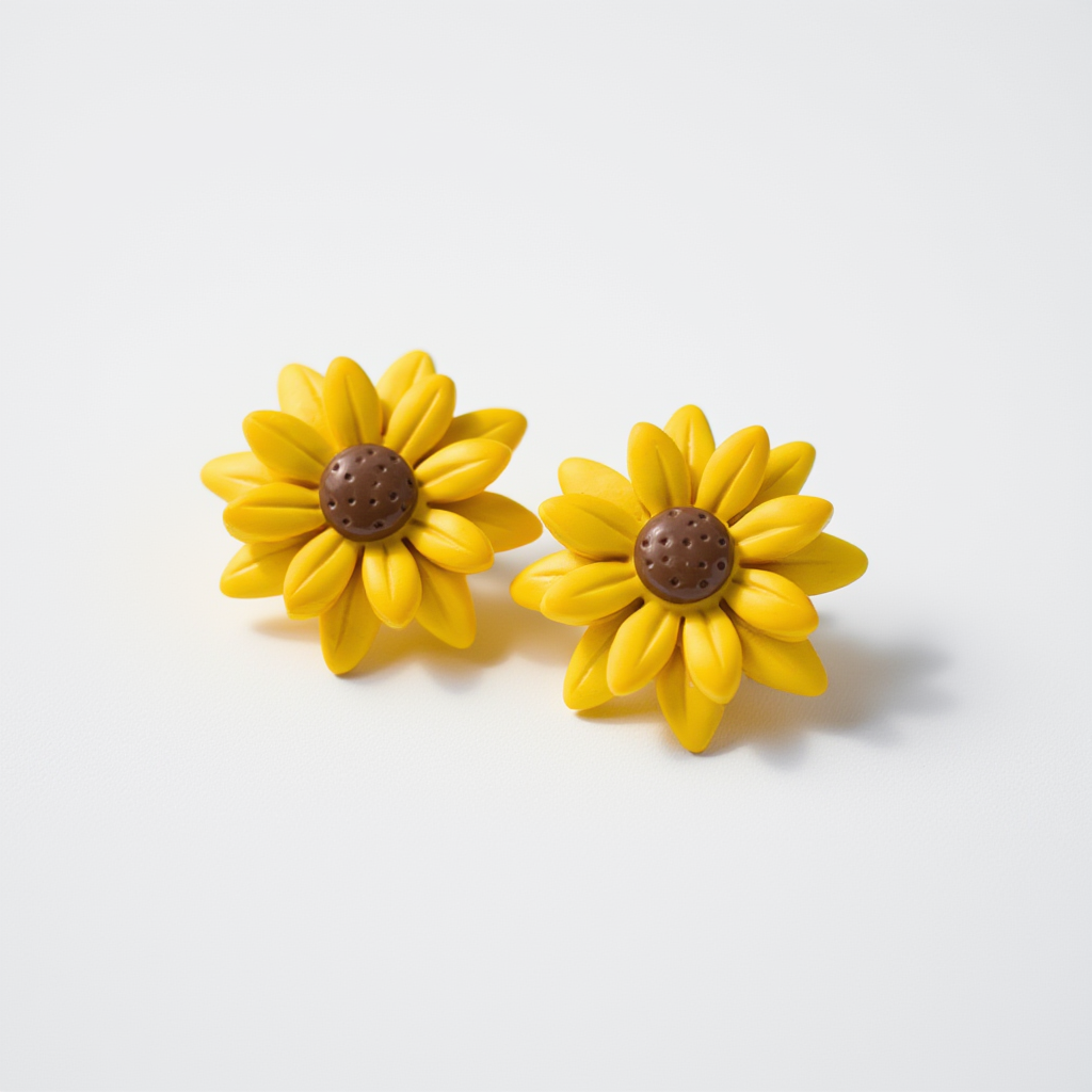 Golden Petal clay earrings handmade sunflower design