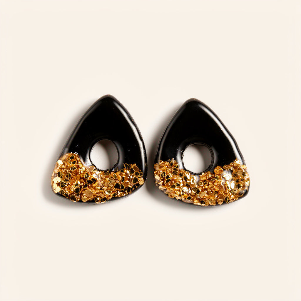 Midnight Gold handmade black and gold clay earrings