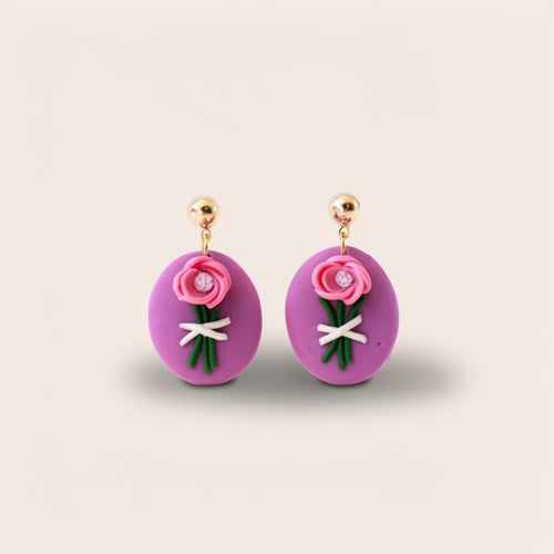 Blossom Charm handmade clay floral earrings pink purple