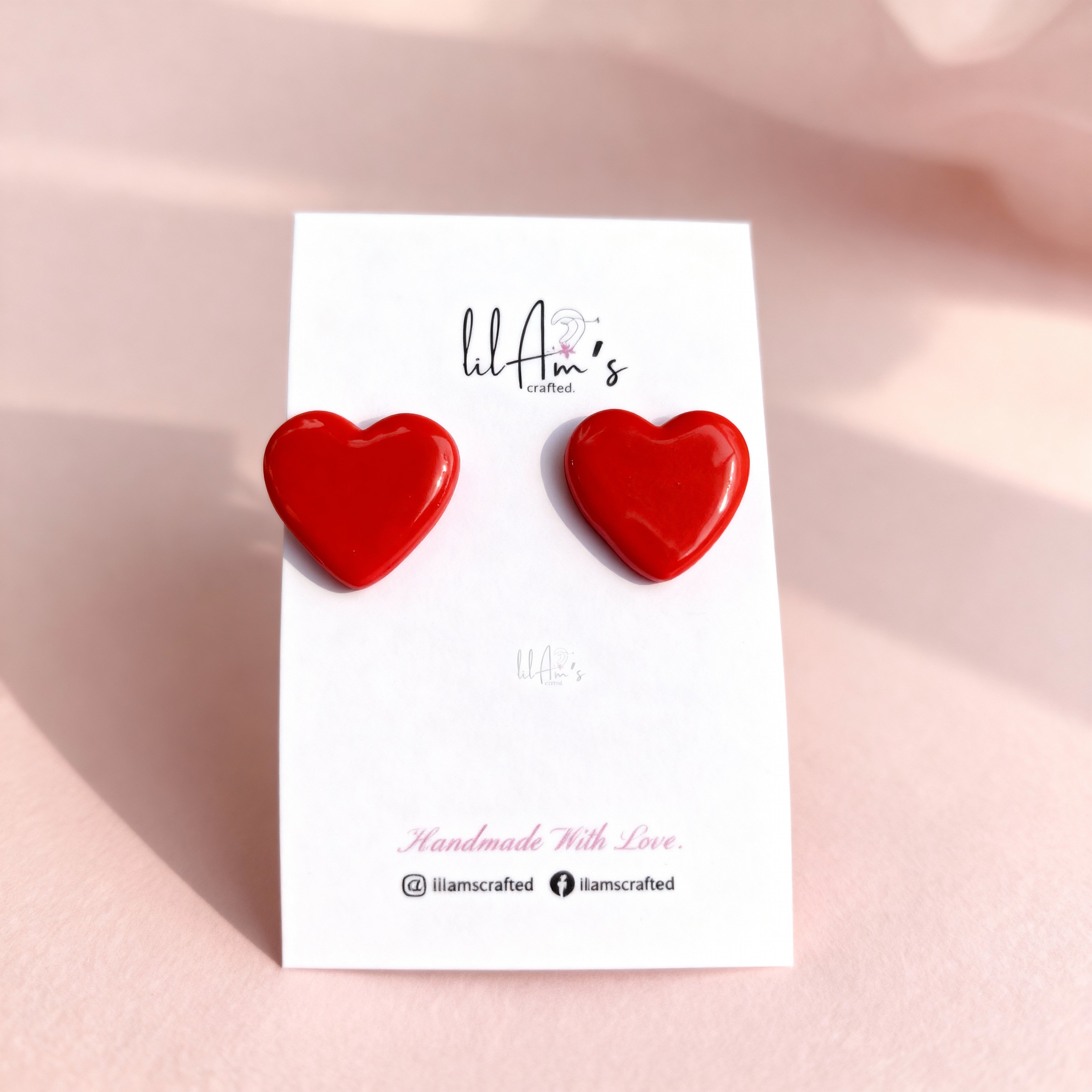 Lightweight heart clay earrings with glossy finish