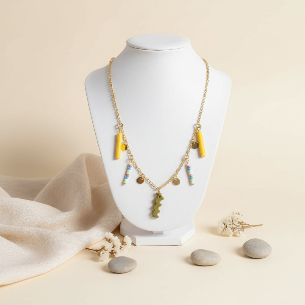 Elegant handmade clay necklace pendant for women